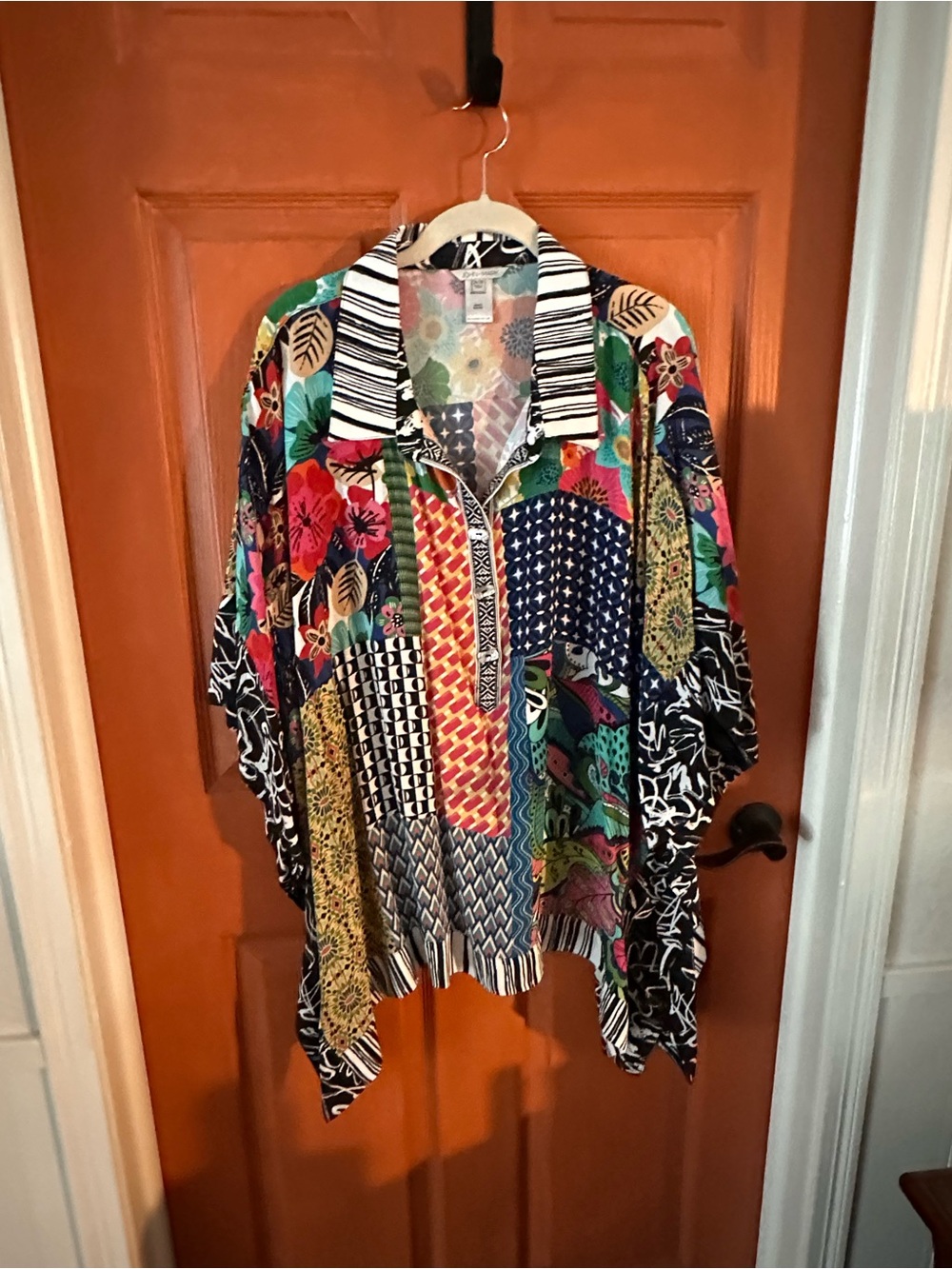 New John Mark 2x/3x Colorful Patchwork Floral Button-Front Blouse